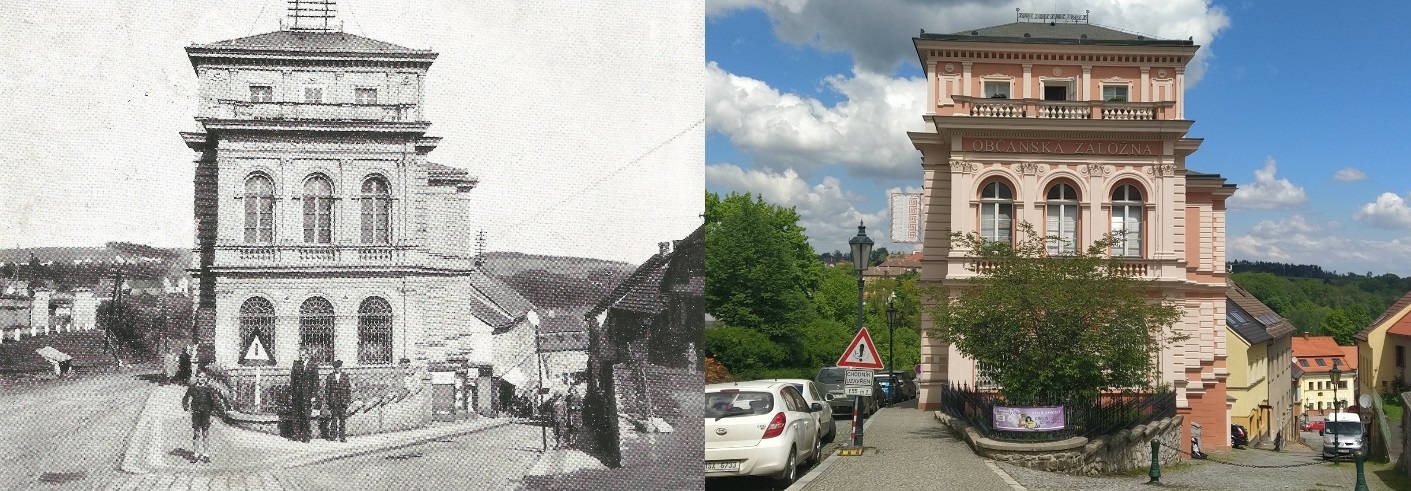Občanská záložna v ulici Na Valech v roce 1946