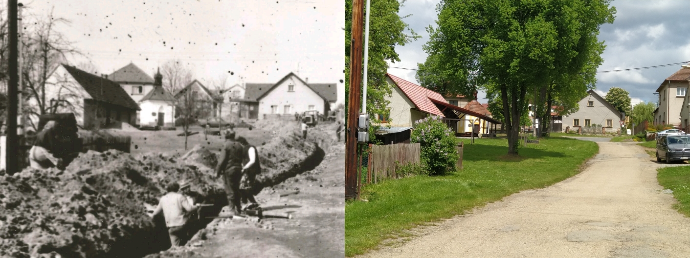 Náves – stavba vodovodu v březnu 1984